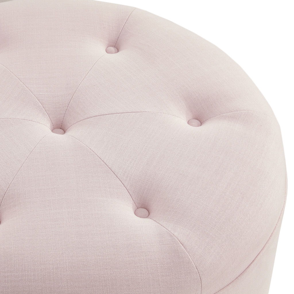 Linen Tufted Round Cocktail Ottoman - Light Pink