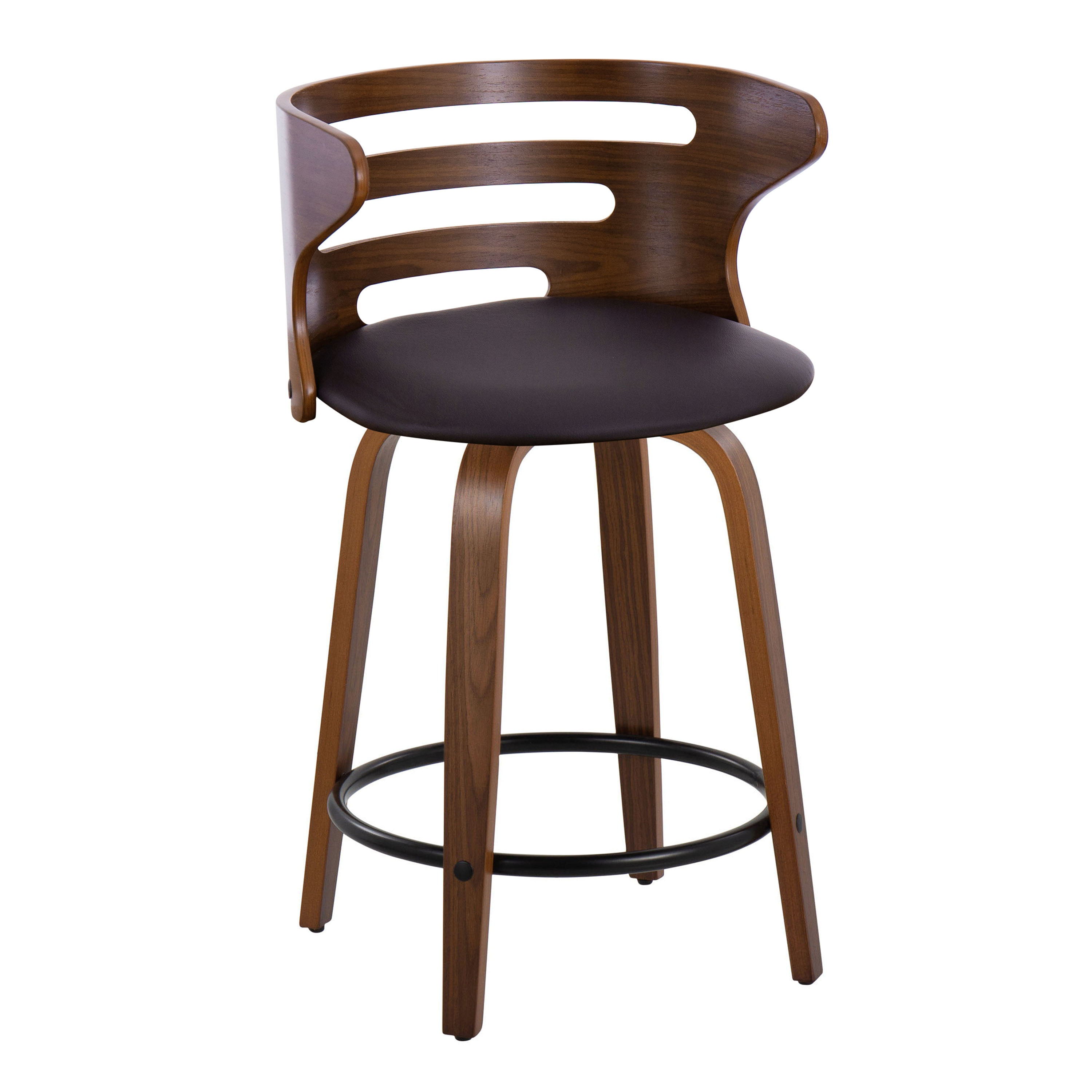 Cosini - Mid-Century Modern Fixed Height Counter Stool With Swivel With Round Footrest (Set of 2) - Walnut / Brown