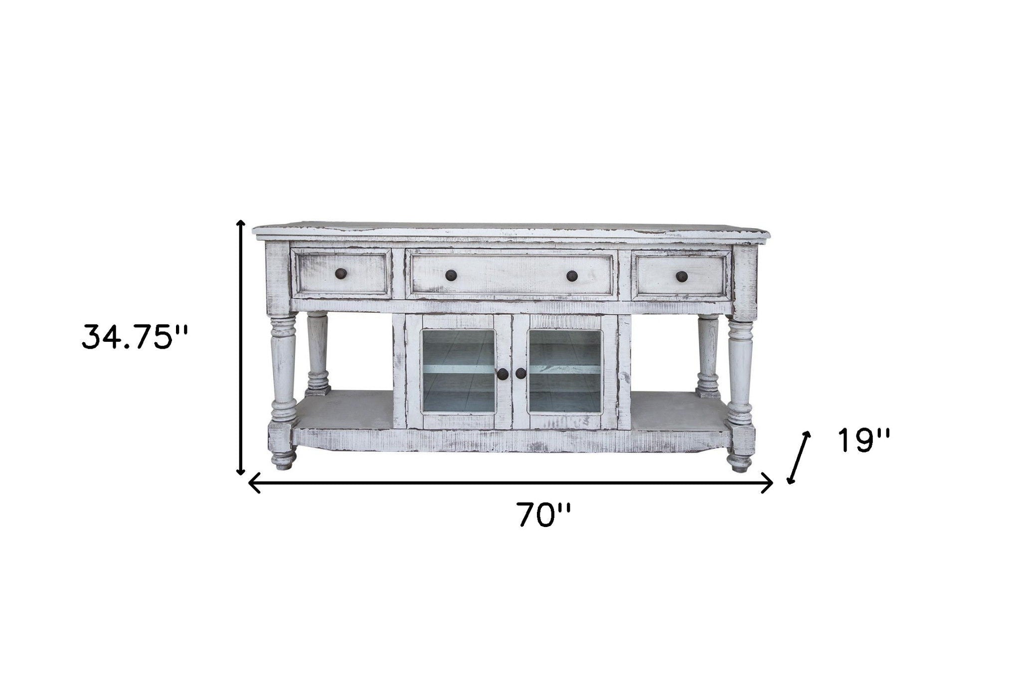 Solid Wood Open Shelving Distressed TV Stand - White