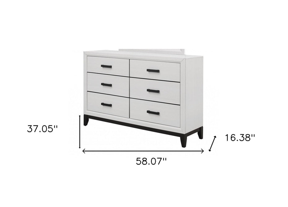 6 Drawer Double Wooden Dresser - White