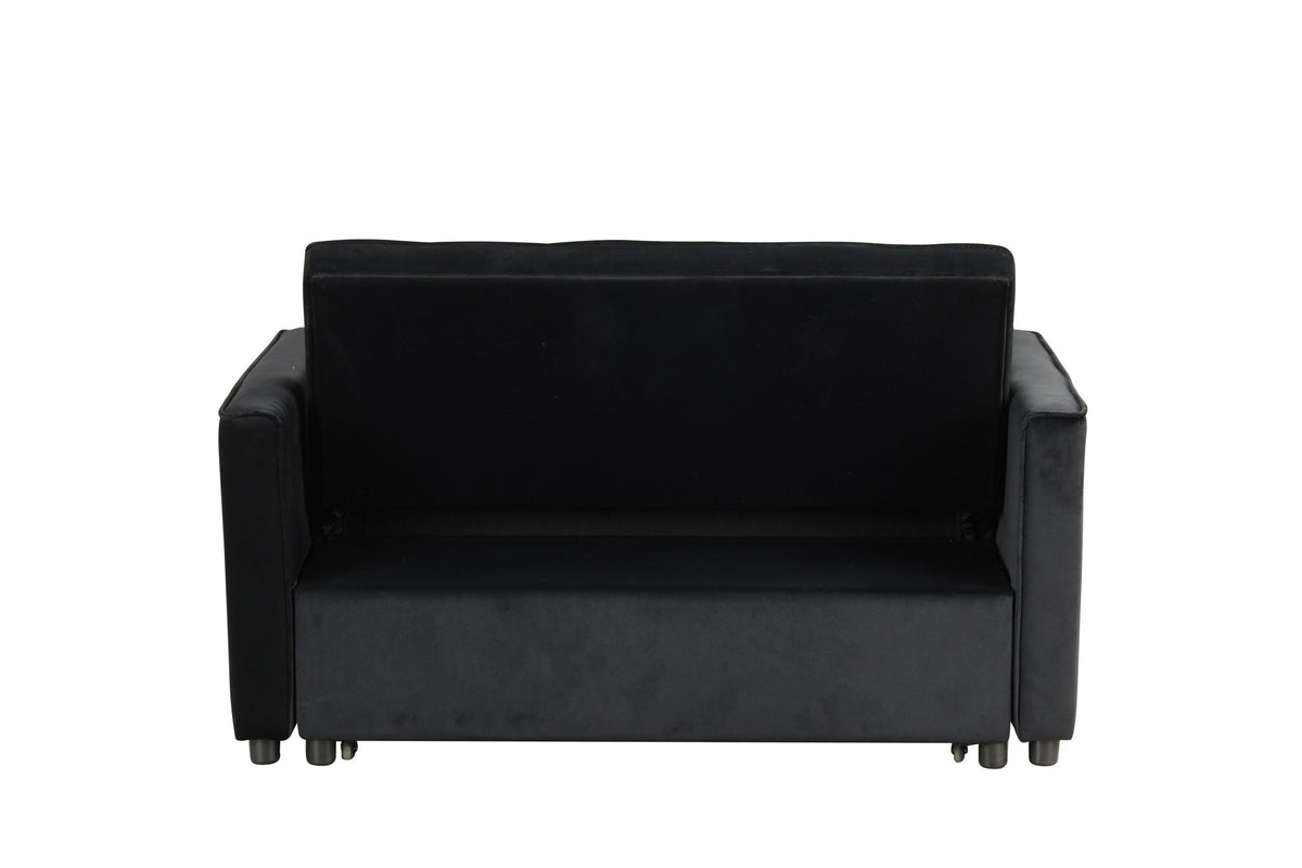 Maeve - Velvet Convertible Sleeper Loveseat With Tufting and Side Pocket - Black by Lilola Home | Bel Furniture