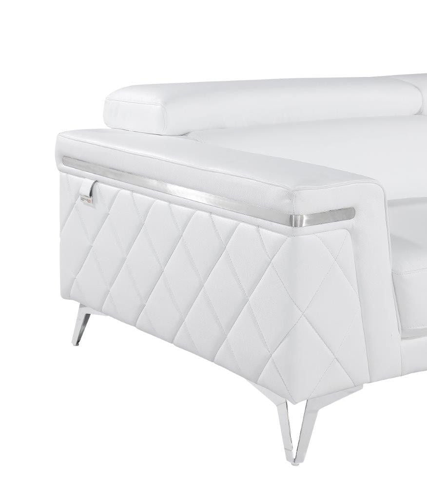 Metallic Leather Loveseat - White / Silver