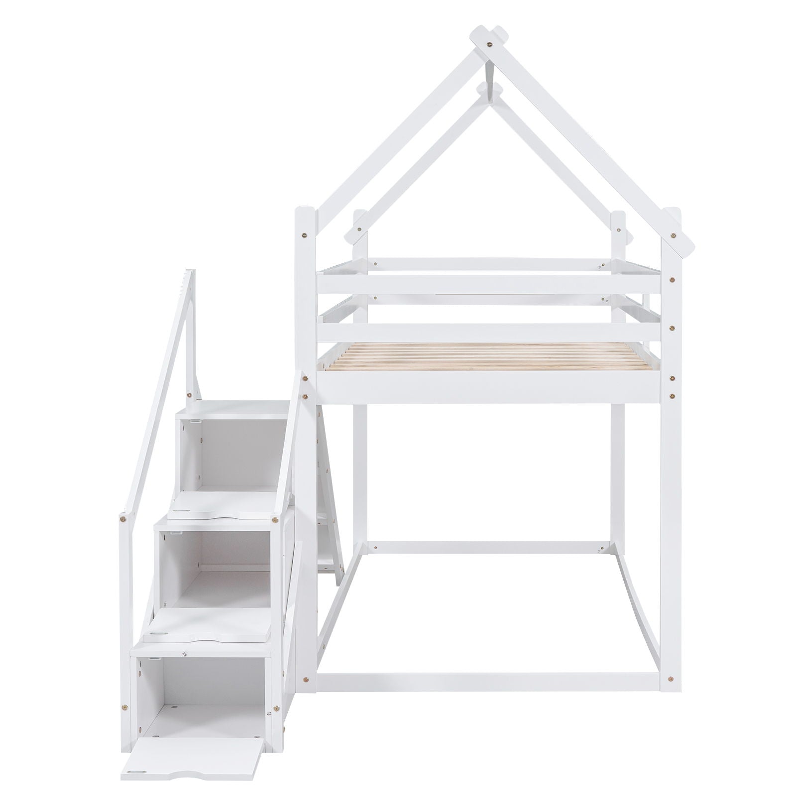 Twin Over Twin House Loft Or Bunk Bed With Slide And Staircase