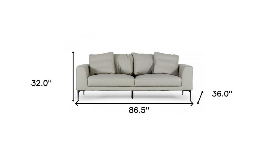 Contemporary Leather Sofa - Light Gray