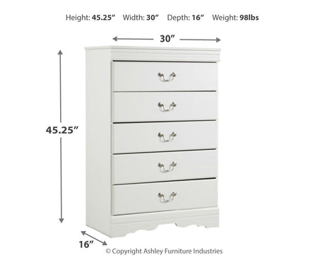 Anarasia - White - Five Drawer Chest by Signature Design by Ashley® | Bel Furniture