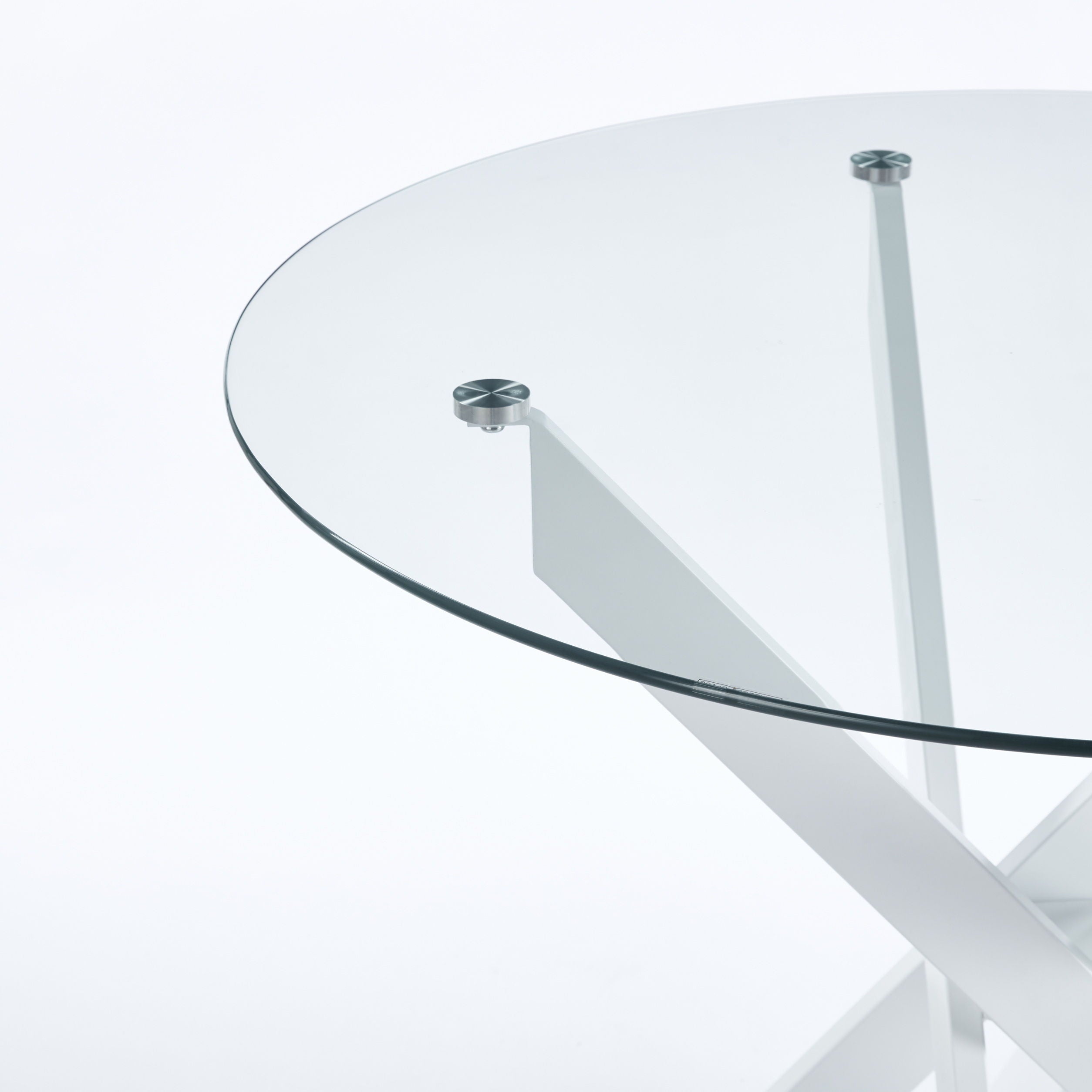 Dining Table With Cross Metal Leg And Tempered Glass, Modern Space Saving Kitchen Table For Living Room