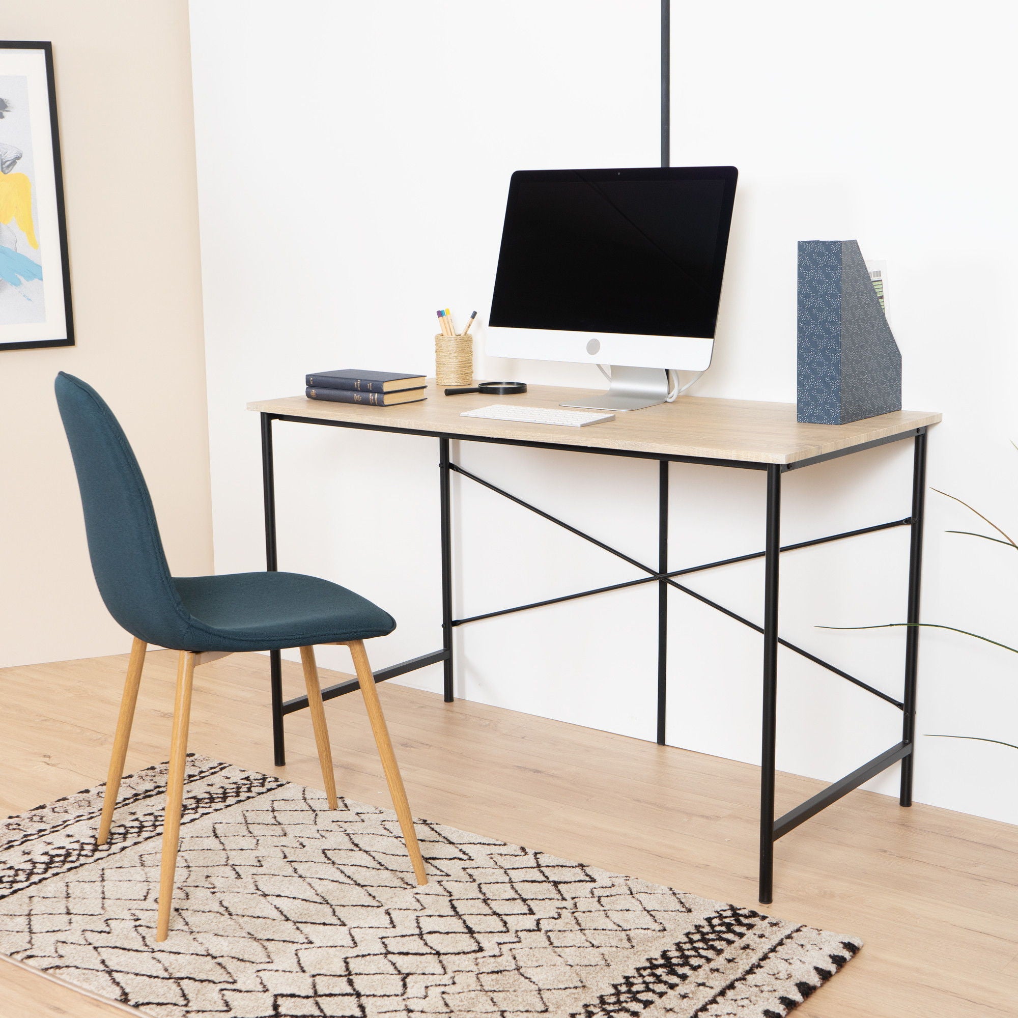 Modern Geo Oak Finish Work And Study Computer Table - Light Brown