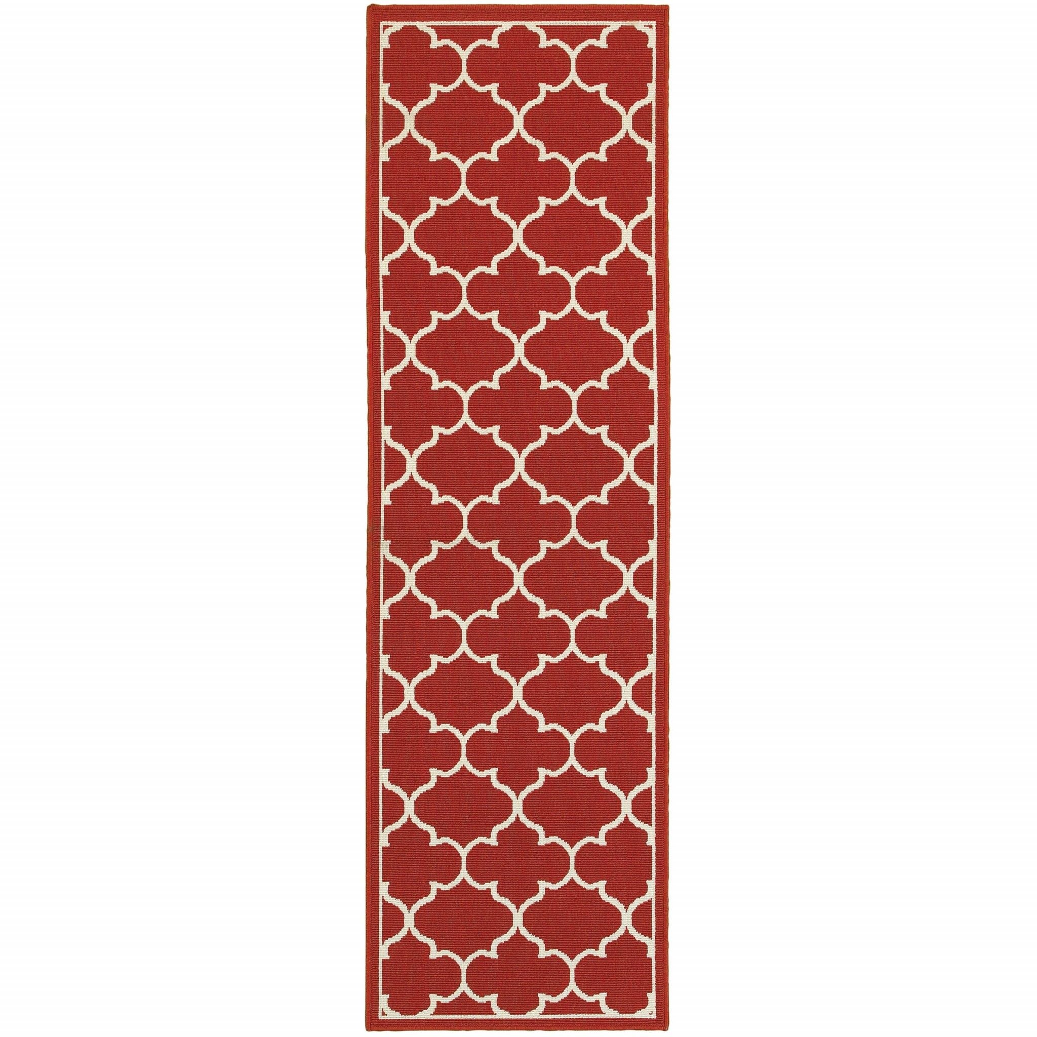 2' X 8' Indoor / Outdoor Area Rug - Red / Ivory