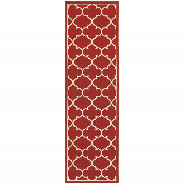 2' X 8' Indoor / Outdoor Area Rug - Red / Ivory