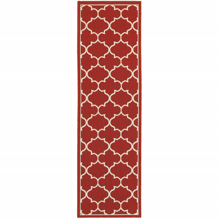 2' X 8' Indoor / Outdoor Area Rug - Red / Ivory