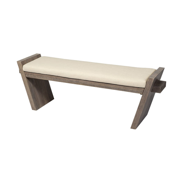 Upholstered Linen Blend Bench - Cream / Brown