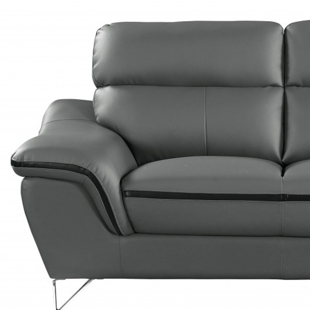 Silver Legs Leather Sofa - Gray