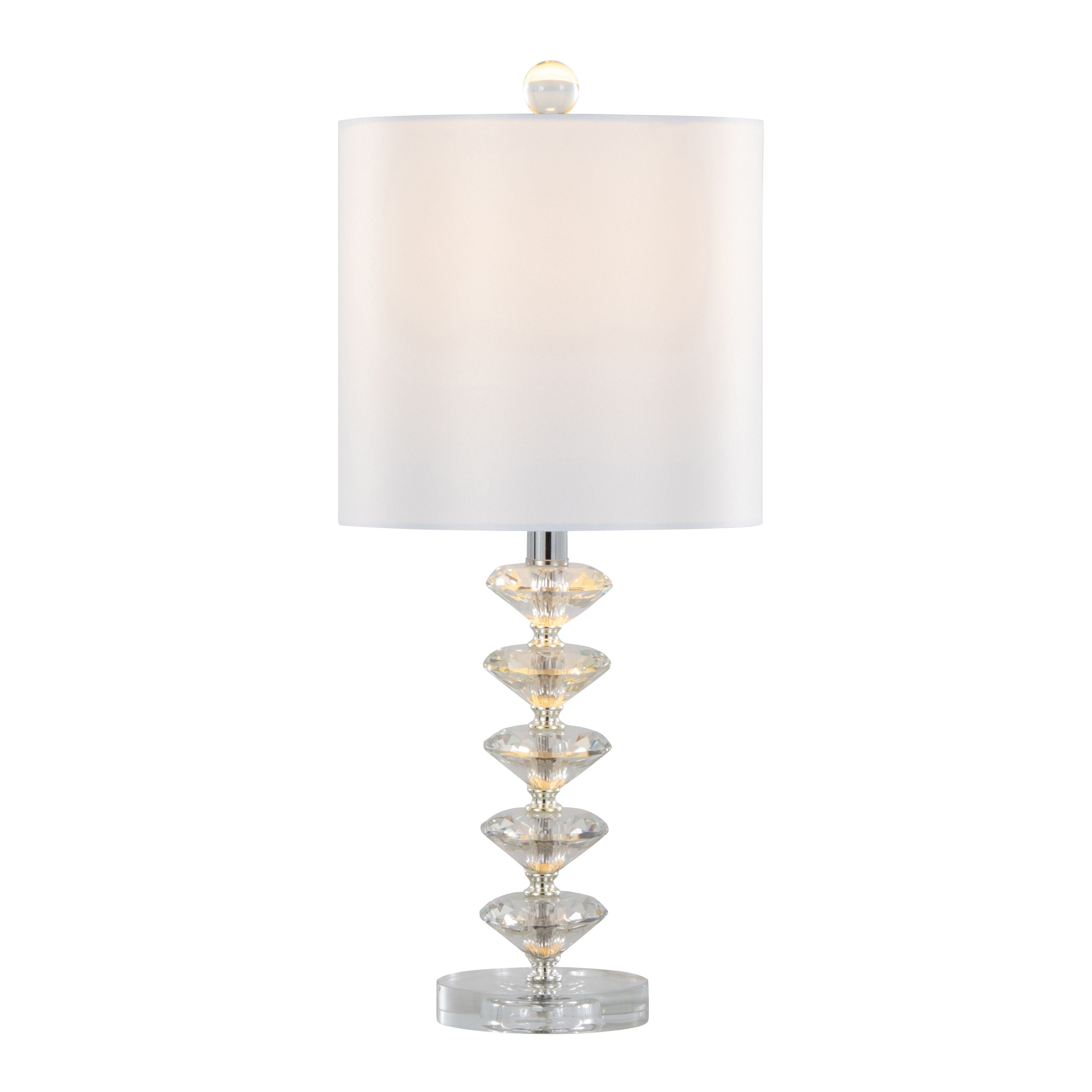 Diamond - Stacked Contemporary Crystal Table Lamp (Set of 2) - Clear / Off White / Chrome