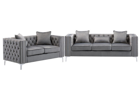 Lorreto - Velvet Fabric Living Room Set Gray 2 Pc. Sofa, Loveseat by Lilola Home | Bel Furniture
