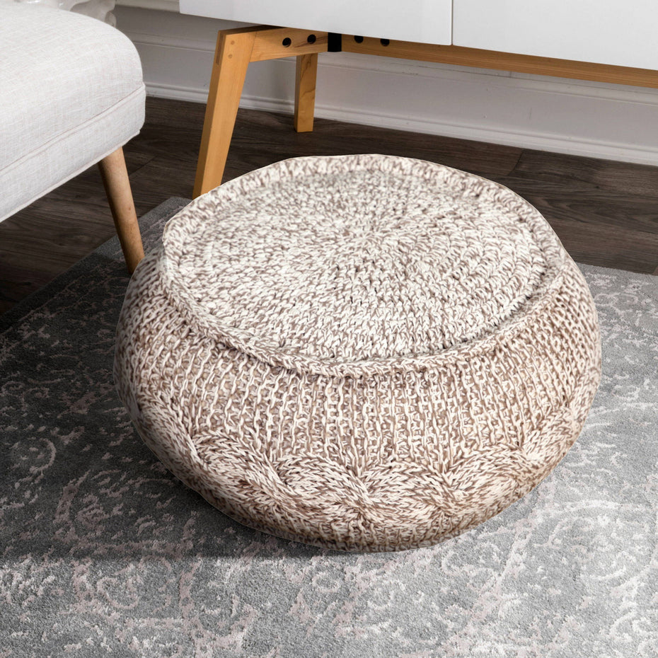 Cotton Ottoman Round - Beige