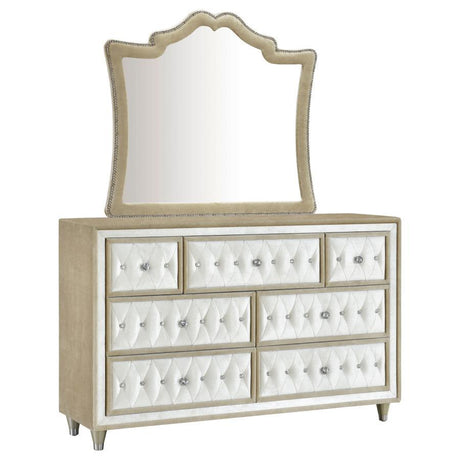 Antonella - 7-Drawer Upholstered Dresser With Mirror White by CoasterElevations | Bel Furniture