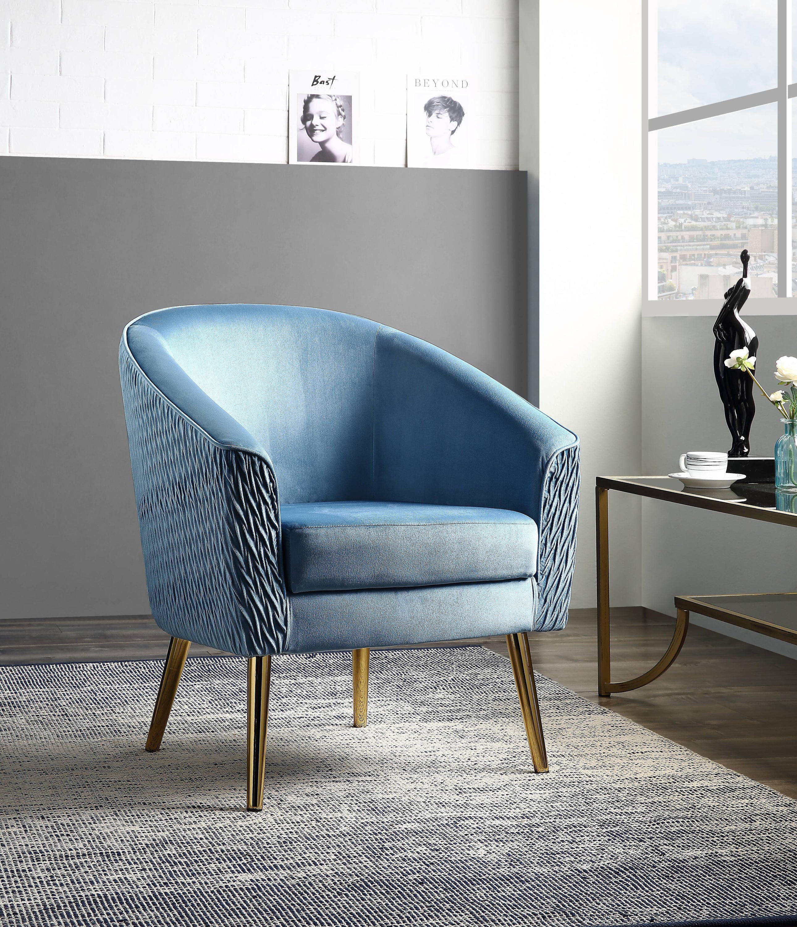 Benny - Velvet Accent Chair - Blue / Gold