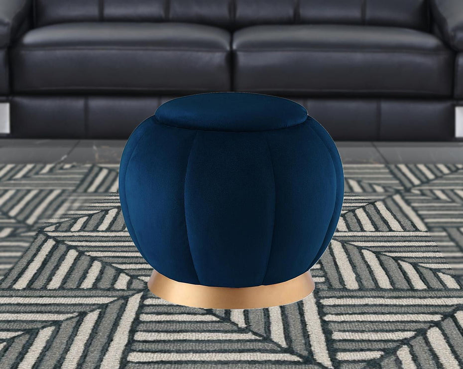 Velvet Ottoman Round - Navy Blue / Gold