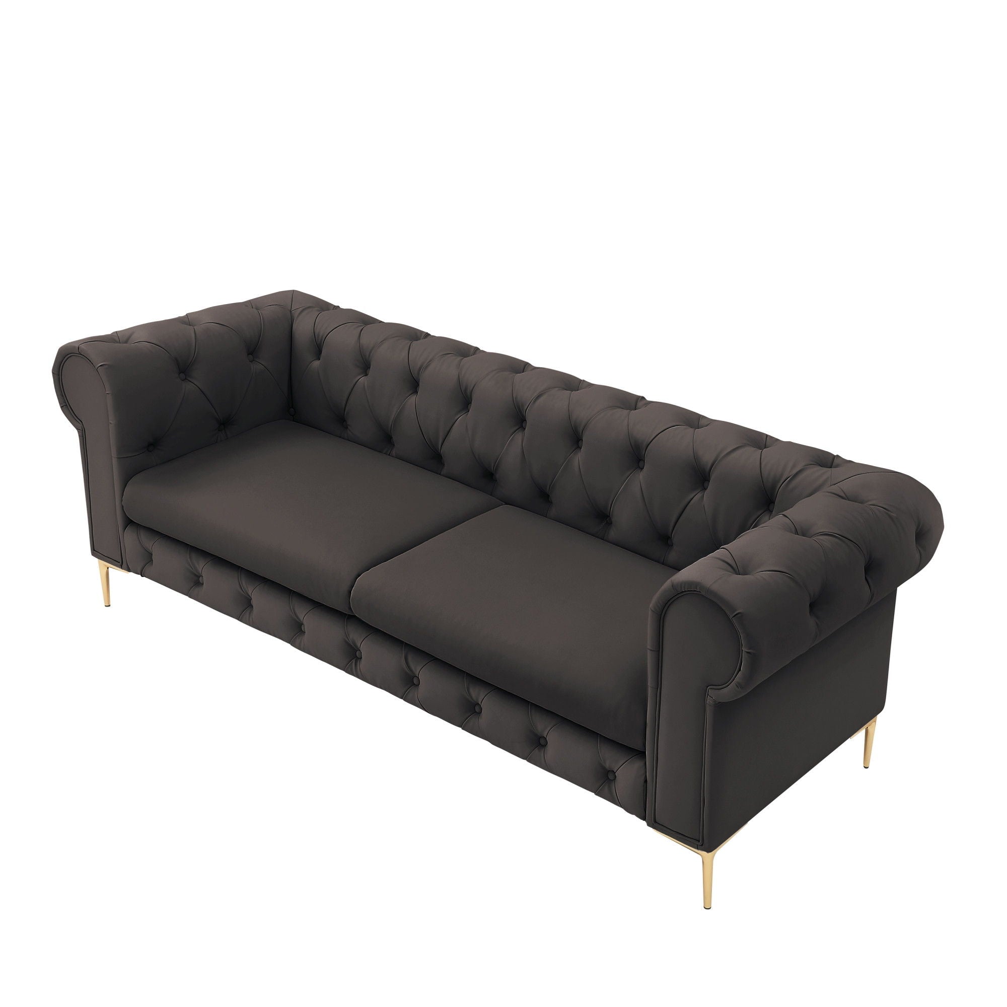 Faux Leather Chesterfield Sofa With Gold Legs - Brown