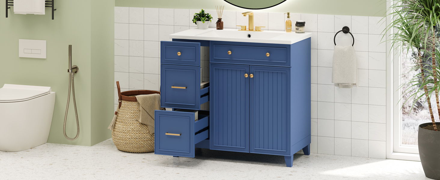 Bathroom Vanity, Transitional Style Bathroom Cabinet With Resin Sink, Single Bathroom Cabinet, With 2 Drawers And 1 Adjustable Storage Shelf, 2 Soft-Close Doors