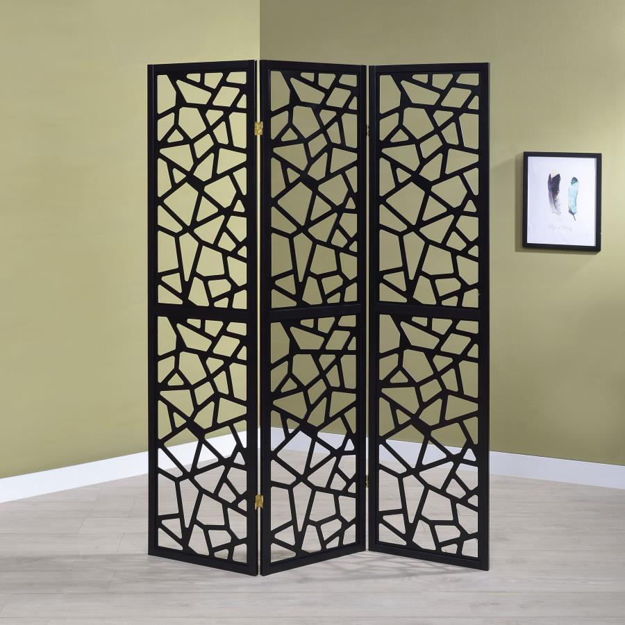 Nailan - 3-Panel Room Divider Folding Screen Open Mosaic - Black by CoasterEveryday | Bel Furniture