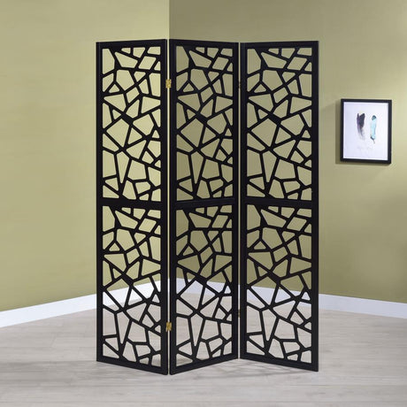 Nailan - 3-Panel Room Divider Folding Screen Open Mosaic - Black by CoasterEveryday | Bel Furniture