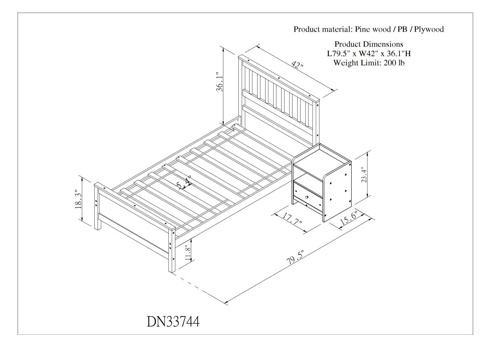 Bed With Headboard And Footboard For Kids, Teens, Adults, With A Nightstand