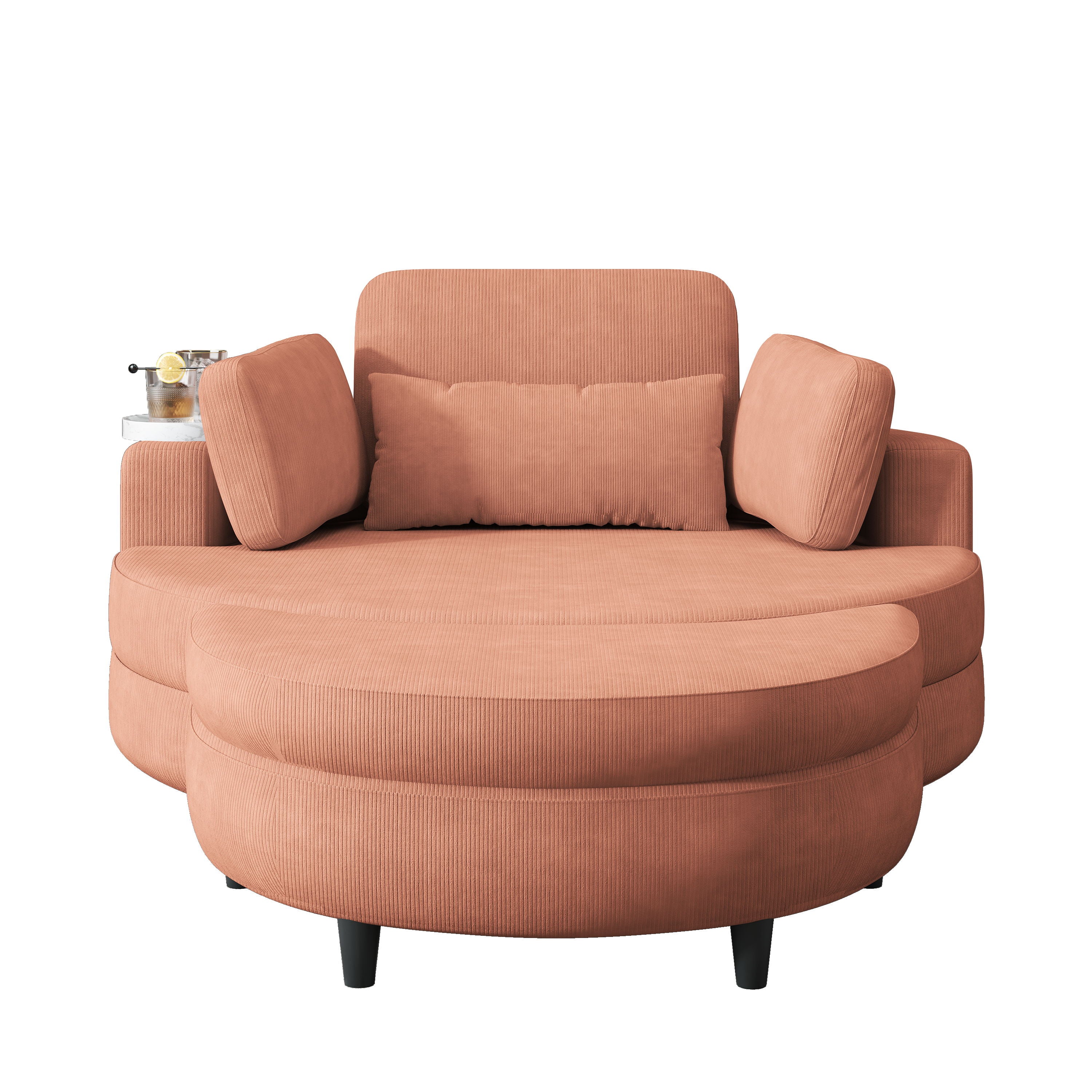 Corduroy Sofa With Two Throw Pillows And A Waist Pillow With An Extra Tray For Comfortable Seating In Small Apartment Bedrooms