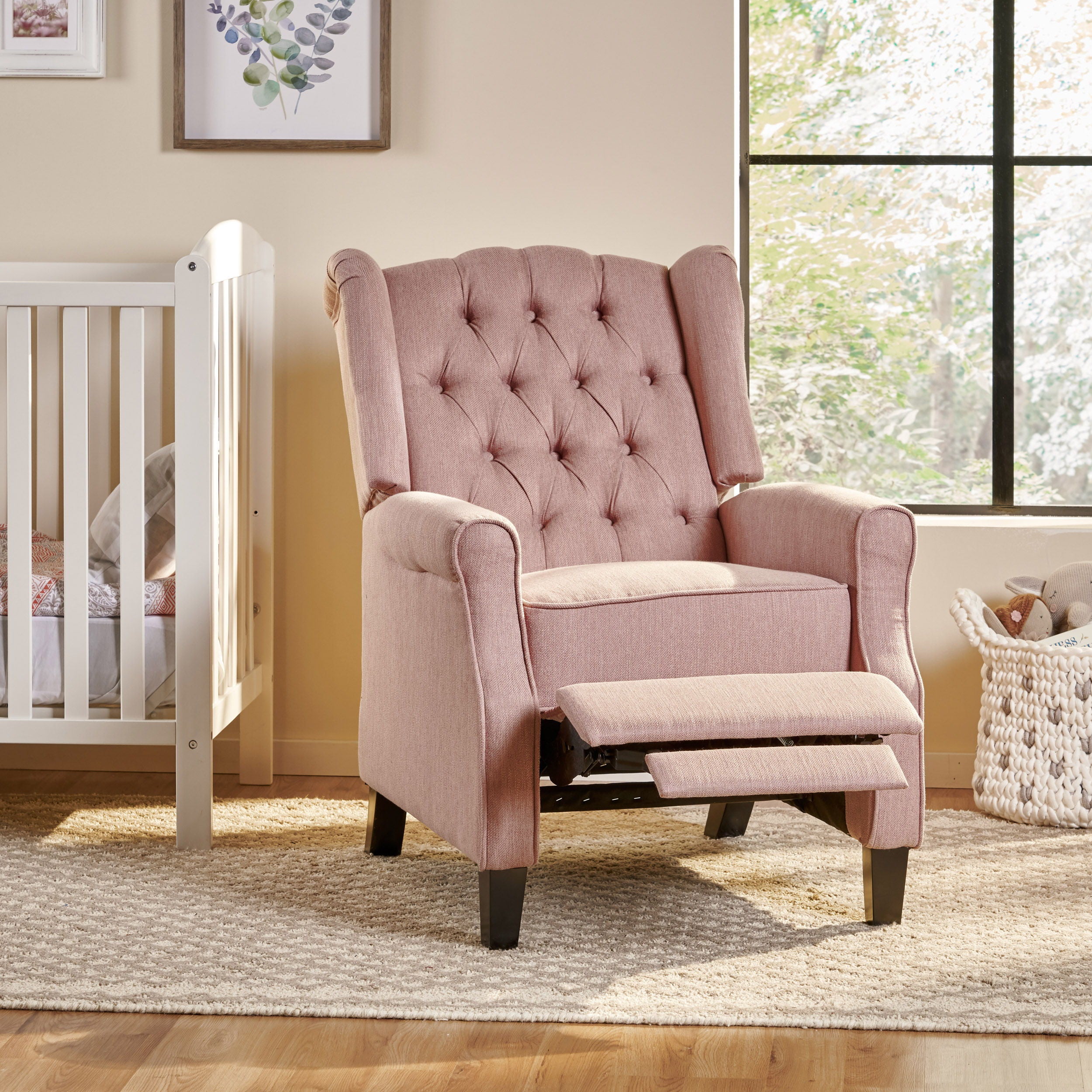 Wide Manual Wing Chair Recliner - Light Pink