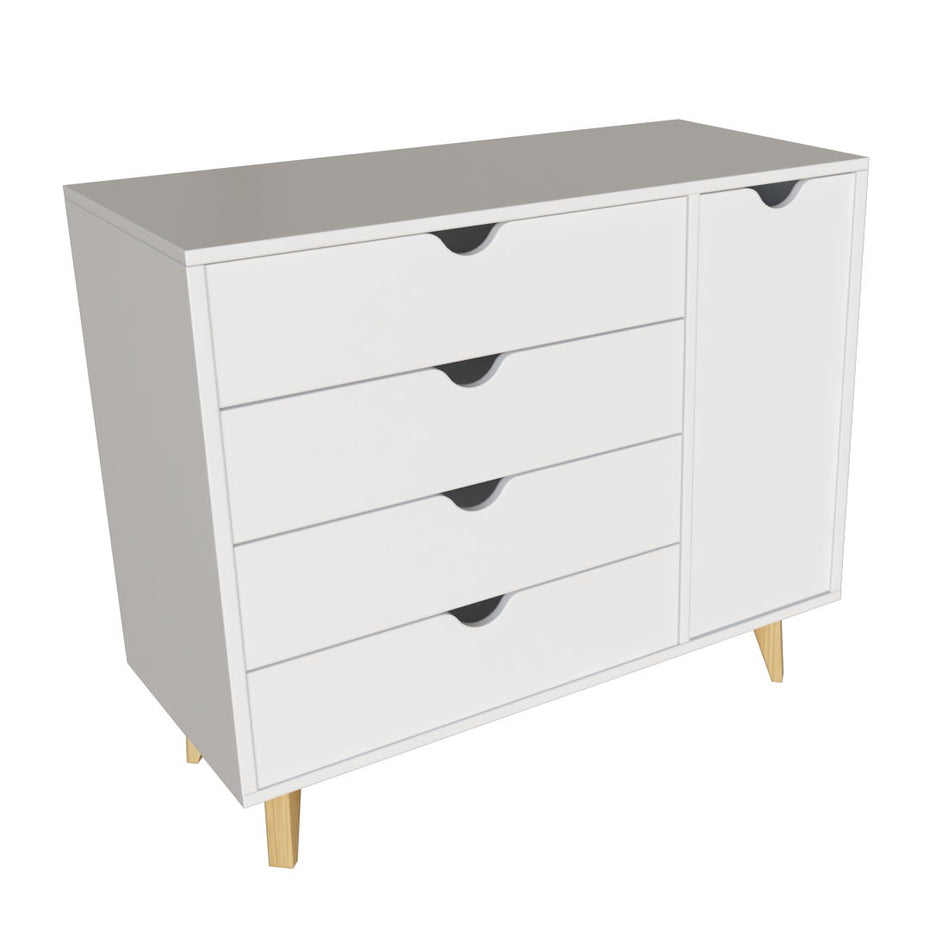 Solid Wood Four Drawer Combo Dresser - White