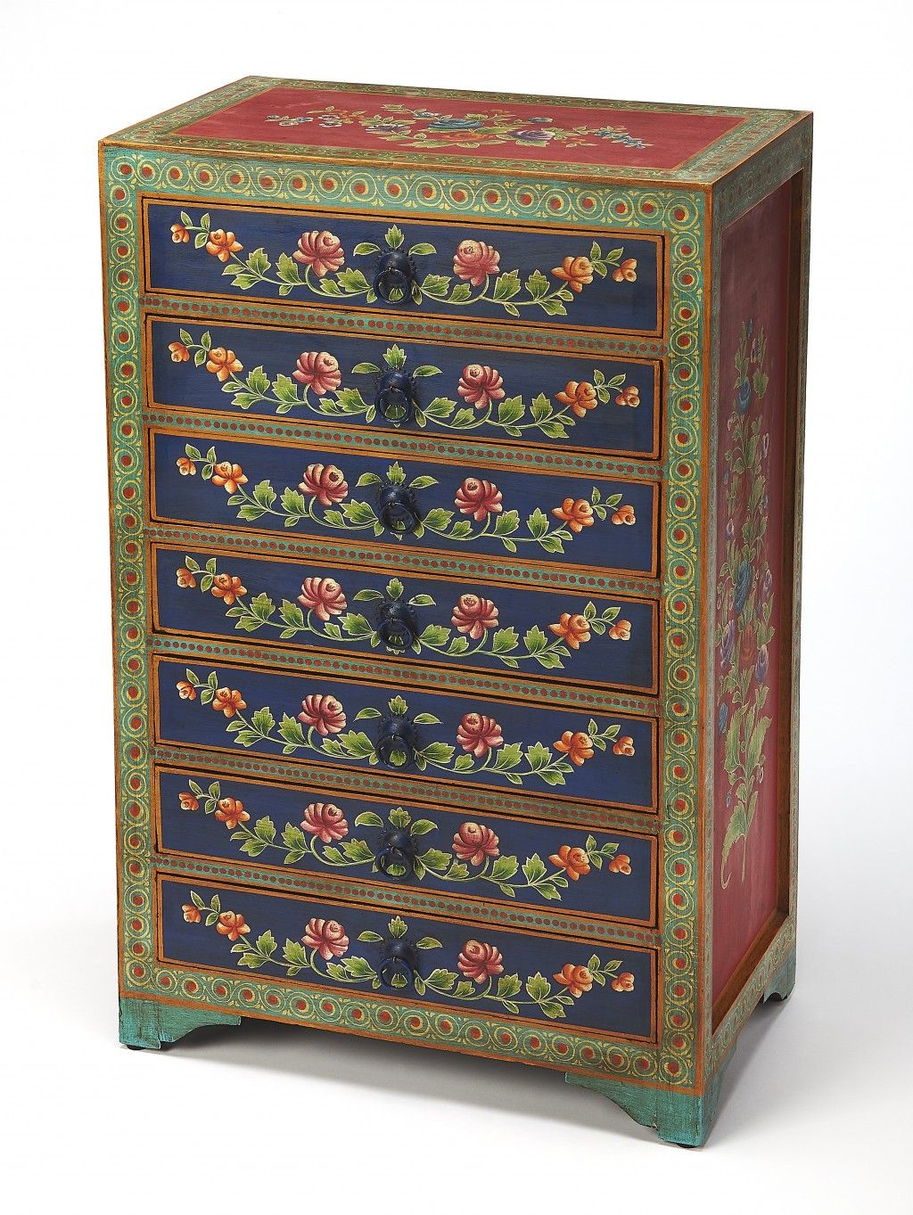 Solid Wood Seven Drawer Standard Chest - Blue / Green