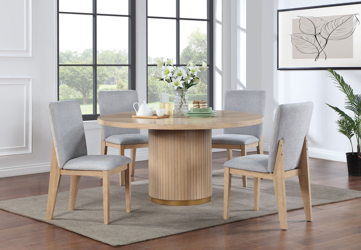 Caspian - 5 Piece Round Dining Table Set With Chairs - Oak by Lilola Home | Bel Furniture
