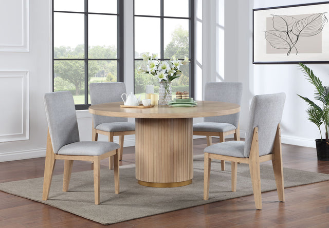 Caspian - 5 Piece Round Dining Table Set With Chairs - Oak by Lilola Home | Bel Furniture
