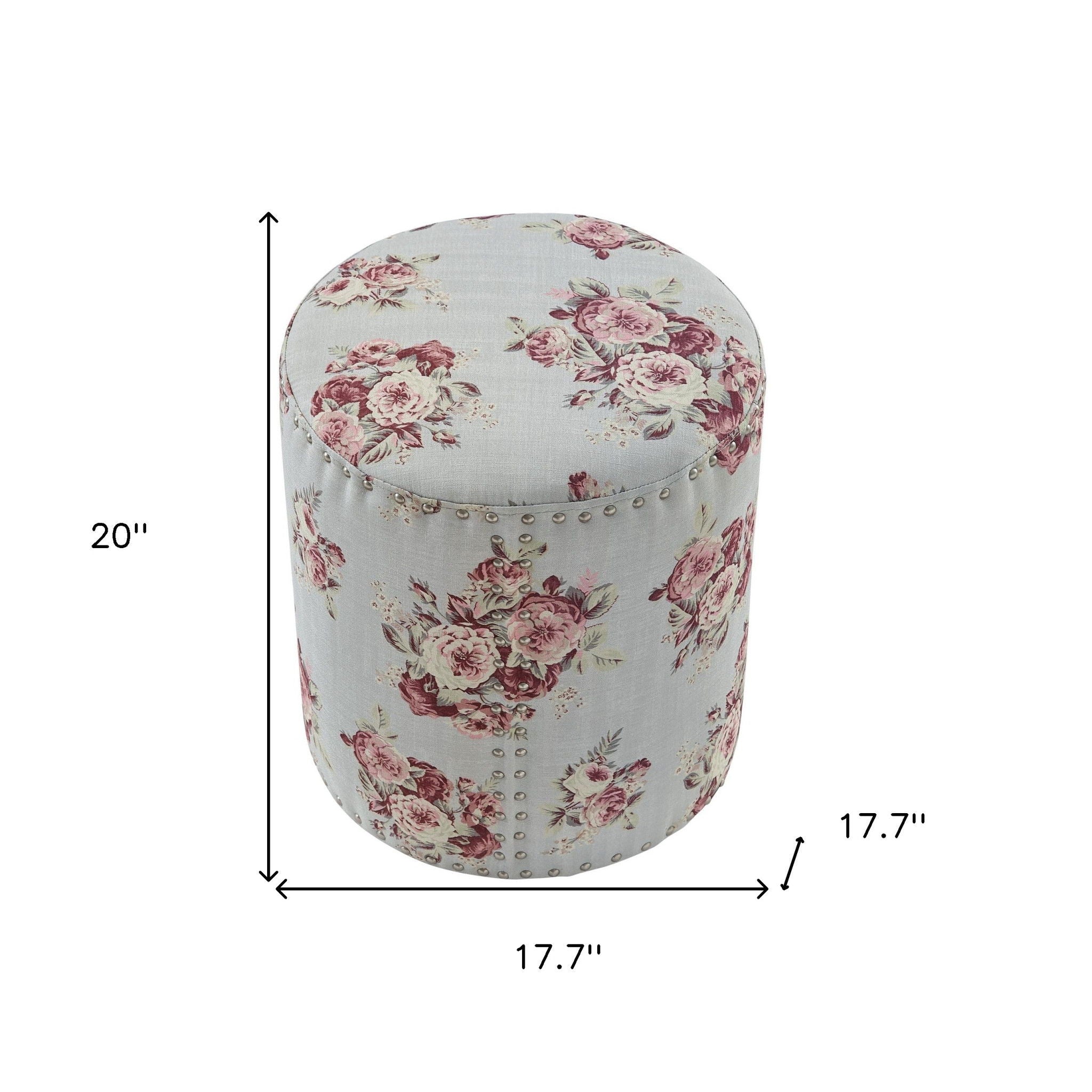 Linen Round Floral Ottoman - Pink