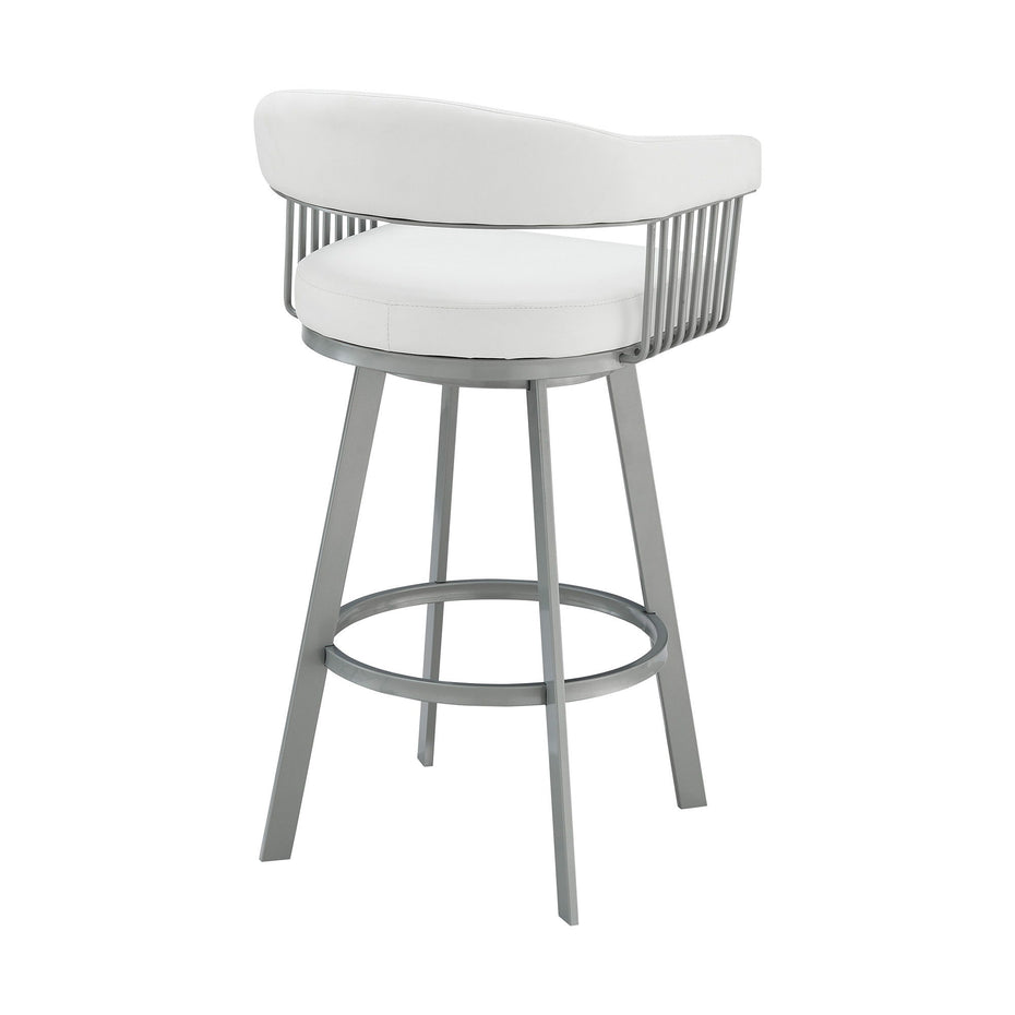 34" Swivel Backless Counter Height Bar Chair - White / Silver