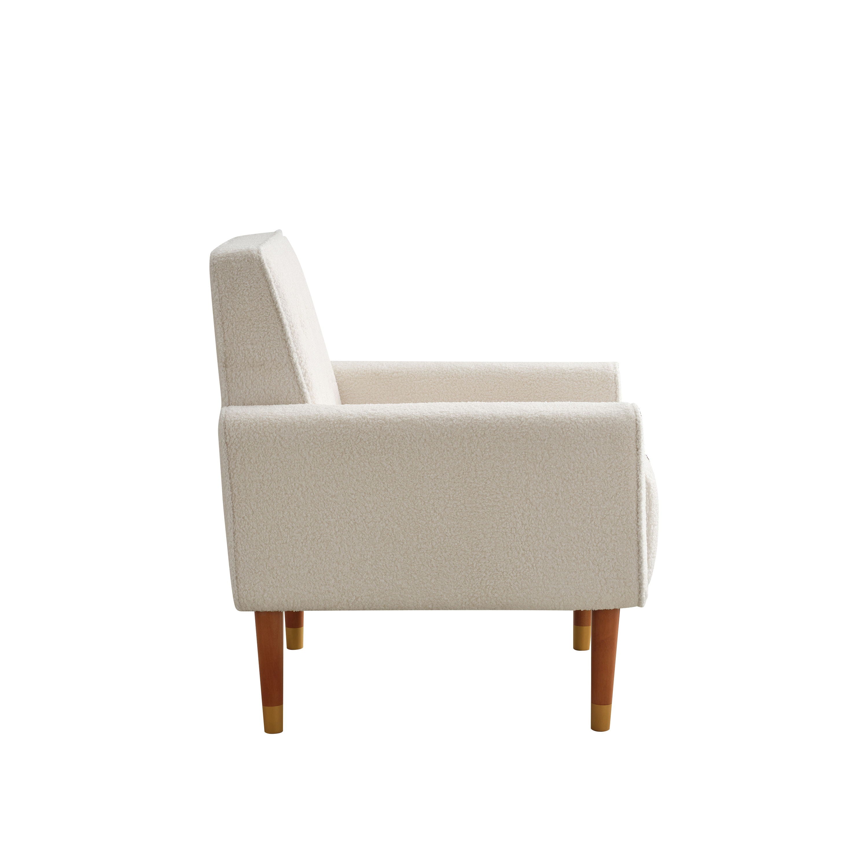 Classic Biscuit Style Accent Chair Comfortable Armrests, Soft Fabric, Elegant Solid Wood Legs With Gold Finish - Beige