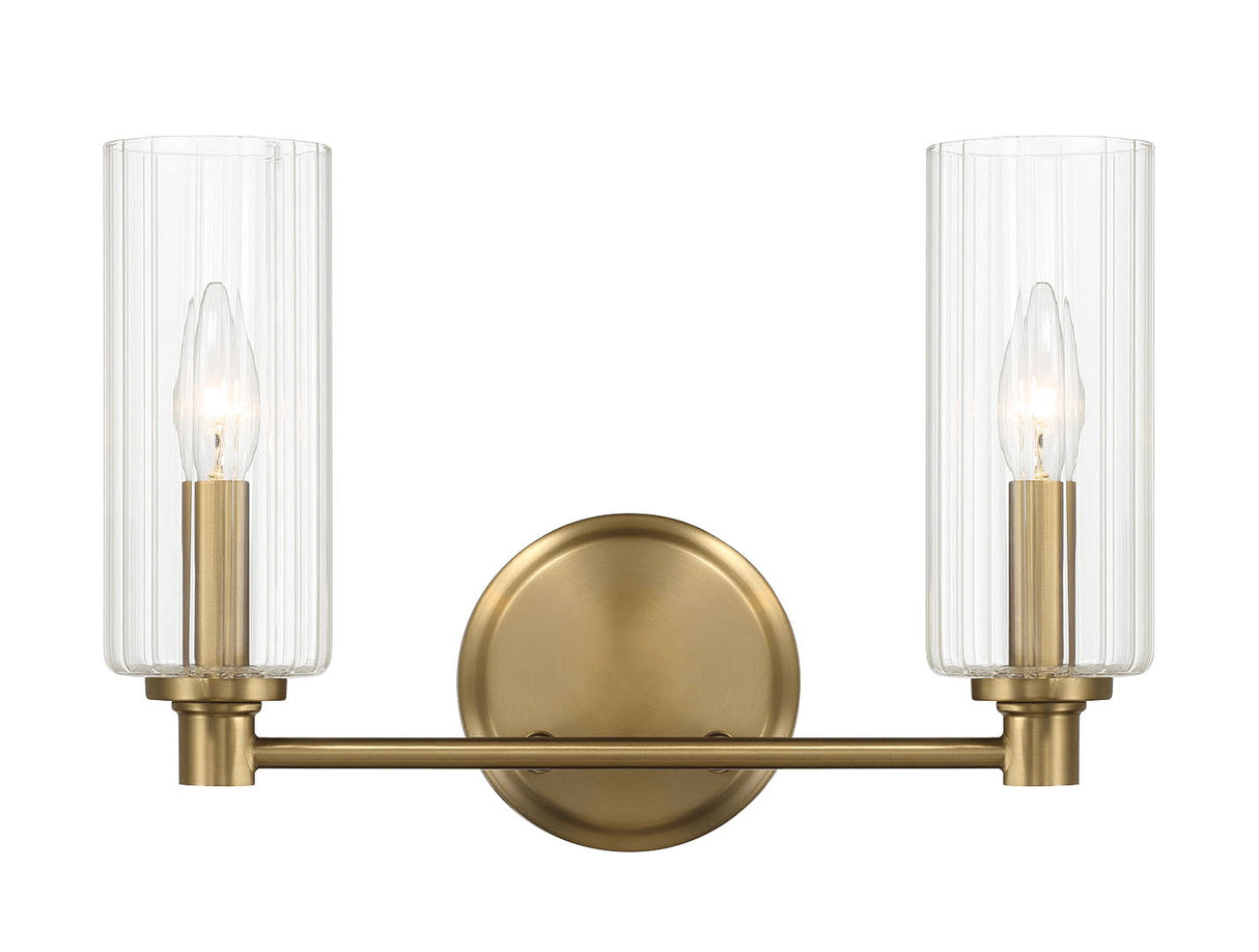 Regal - Double Light Vanity With Clear Ribbed Satin - Antique Brass / Clear by Ashcroft Furniture | Bel Furniture