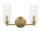Regal - Double Light Vanity With Clear Ribbed Satin - Antique Brass / Clear by Ashcroft Furniture | Bel Furniture