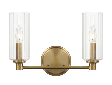 Regal - Double Light Vanity With Clear Ribbed Satin - Antique Brass / Clear by Ashcroft Furniture | Bel Furniture