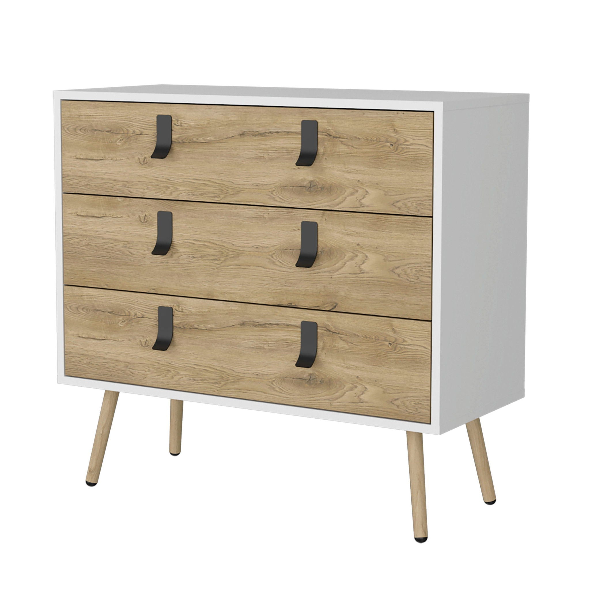 Three Drawer Dresser - White / Natural