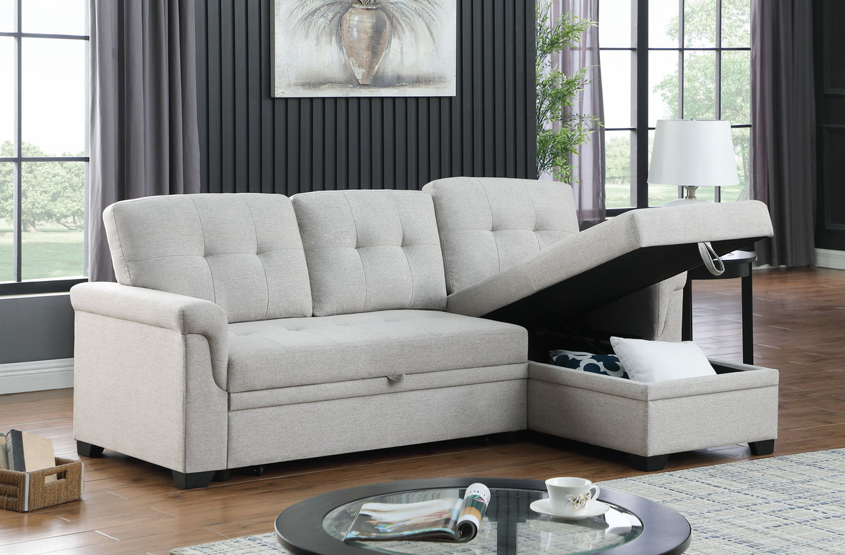 Lucca - Linen Reversible Sleeper Sectional Sofa With Storage Chaise by Lilola Home | Bel Furniture