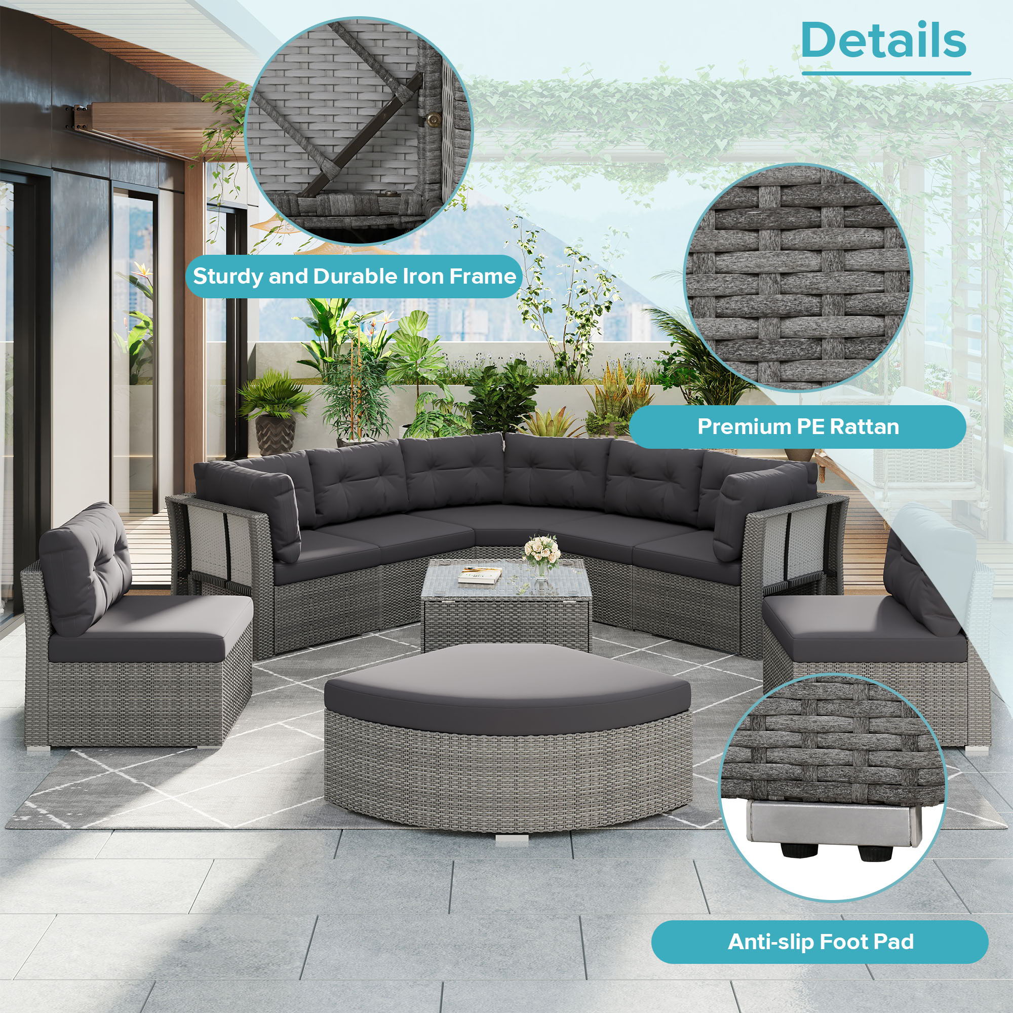 Patio Furniture Set Outdoor Furniture Daybed Rattan Sectional Furniture Set Patio Seating Group With Cushions And Center Table For Patio, Lawn, Backyard, Pool - Gray