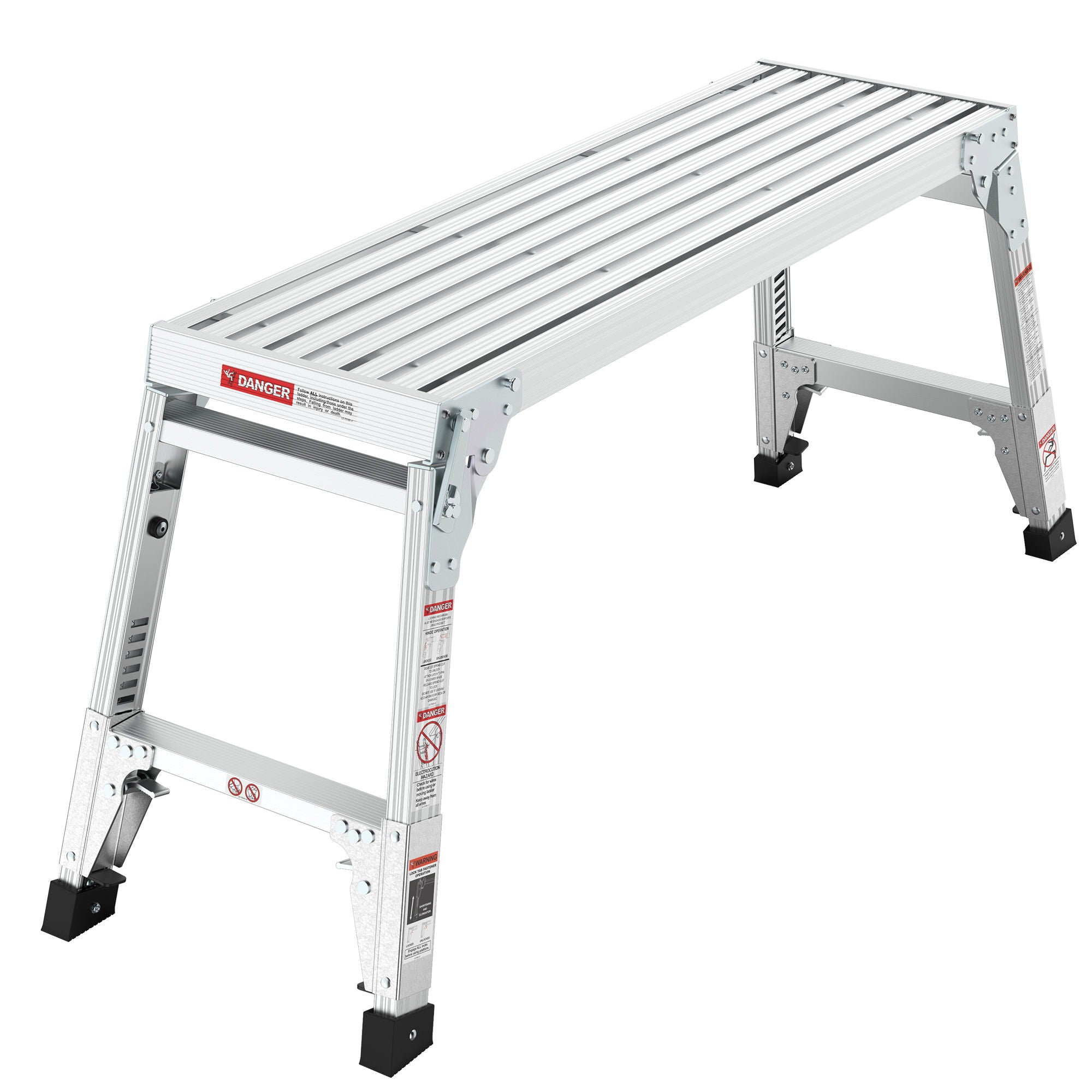 Aluminum Work Platform Large Size Step Stool Folding Portable Work Bench 40" Width Telescopic Feet Height Adjustable - Gray