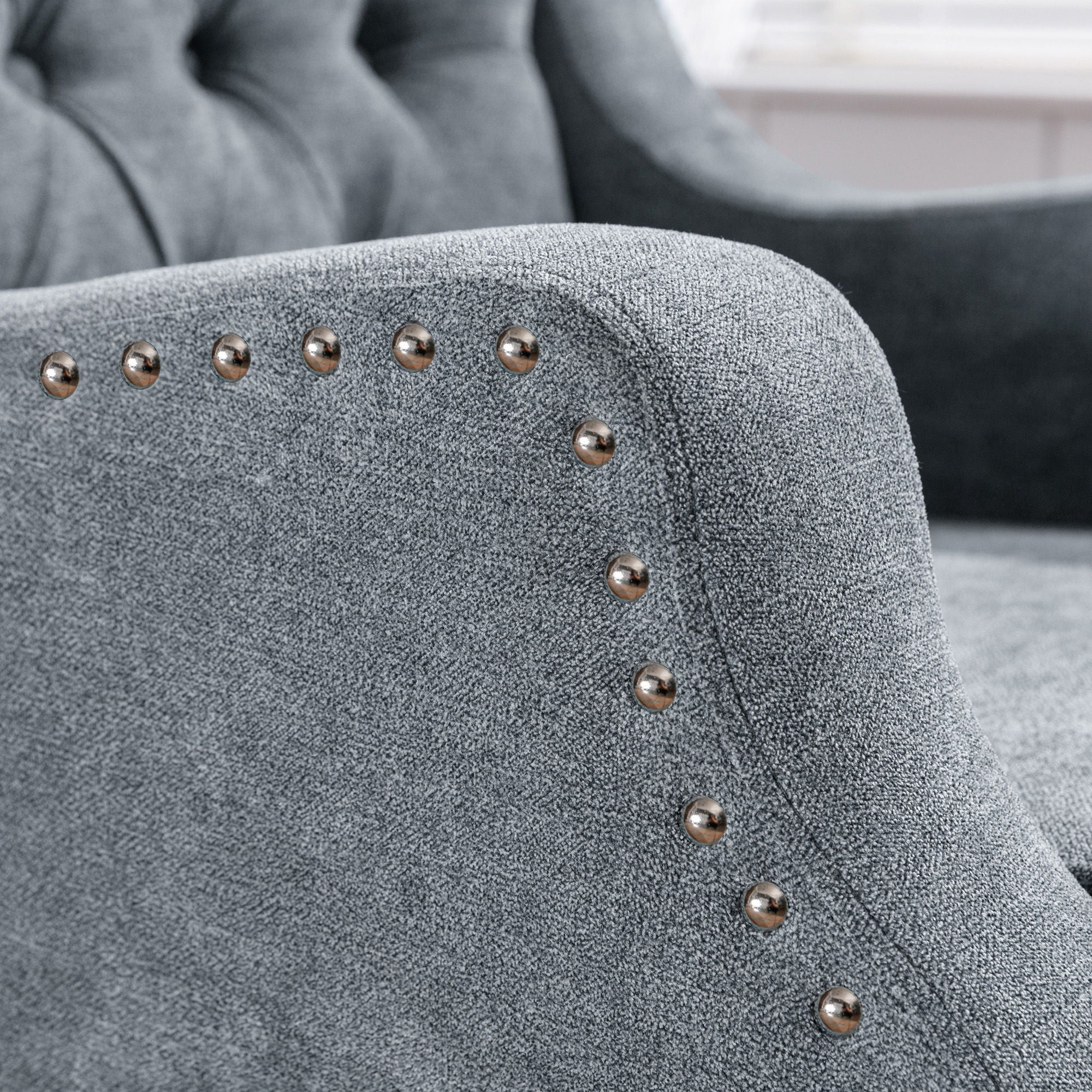 Accent Chair, Living Room Chair, Footrest Chair Set With Vintage Brass Studs, Button Tufted Upholstered Armchair For Living Room, Comfy Reading Chair For Bedroom, Reception Room