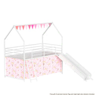 Jack - House Loft Bed With Slide And Curtain Set