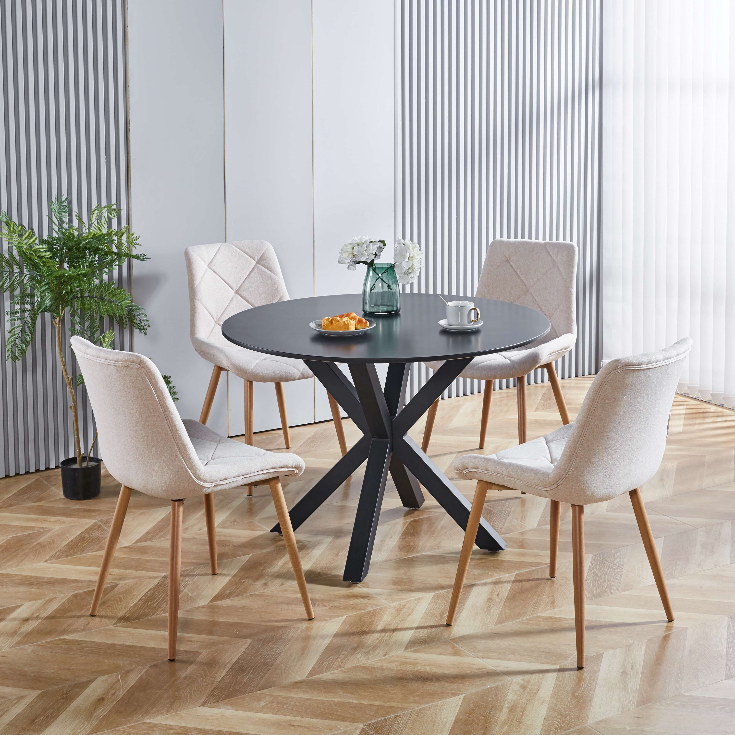 Table Mid-Century Dining Table For 4 - 6 People With Round MDF Table Top, Pedestal Dining Table, End Table Leisure Coffee Table, Cross Leg