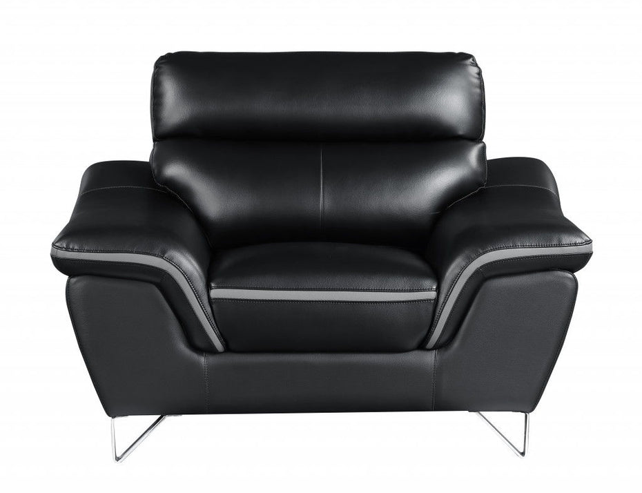 Three Piece Genuine Leather Indoor Six Person Seating Set - Black