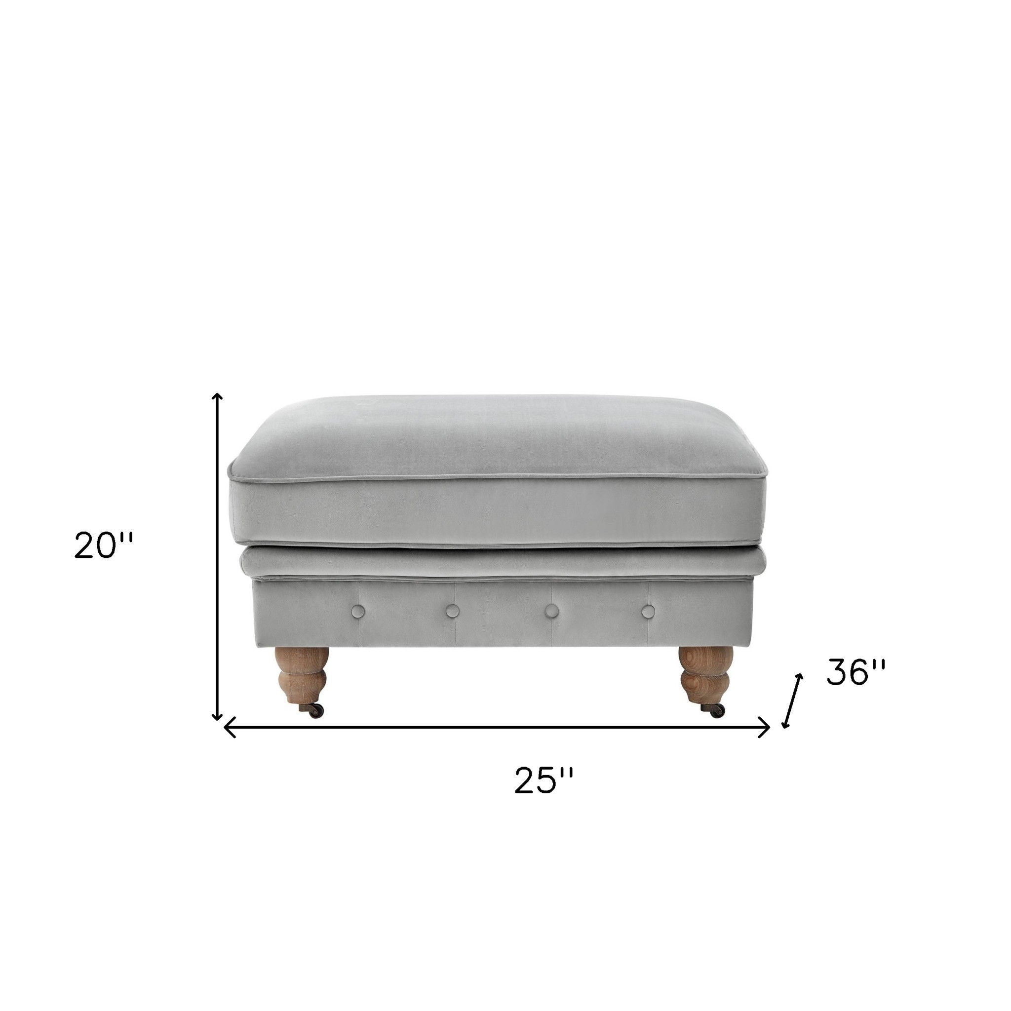 Tufted Velvet And Natural Rolling Cocktail Ottoman - Gray