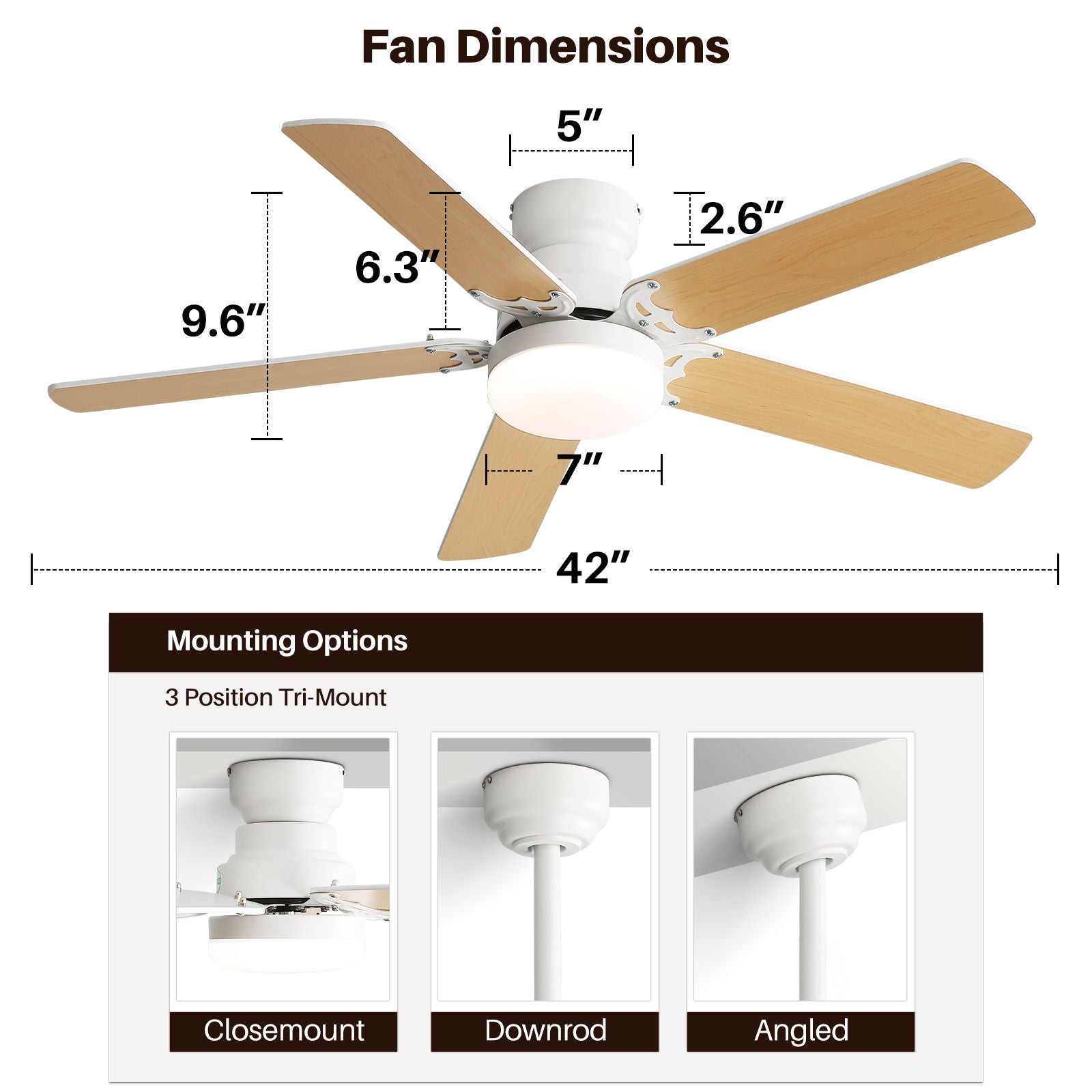 Modern Ceiling Fan With 3 Color Dimmable Light 5 Blades Remote Control Reversible Dc Motor - White