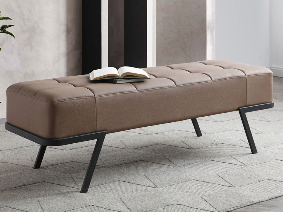 Upholstered Faux Leather Bench - Taupe / Black